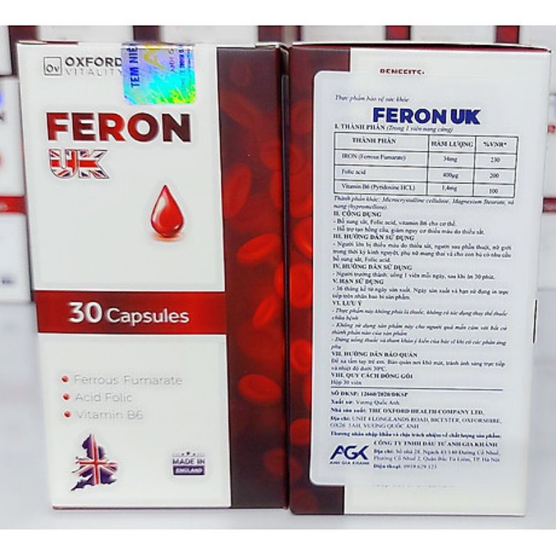 Viên sắt bổ máu feron uk_hàng chính hãng england hộp 30 viên