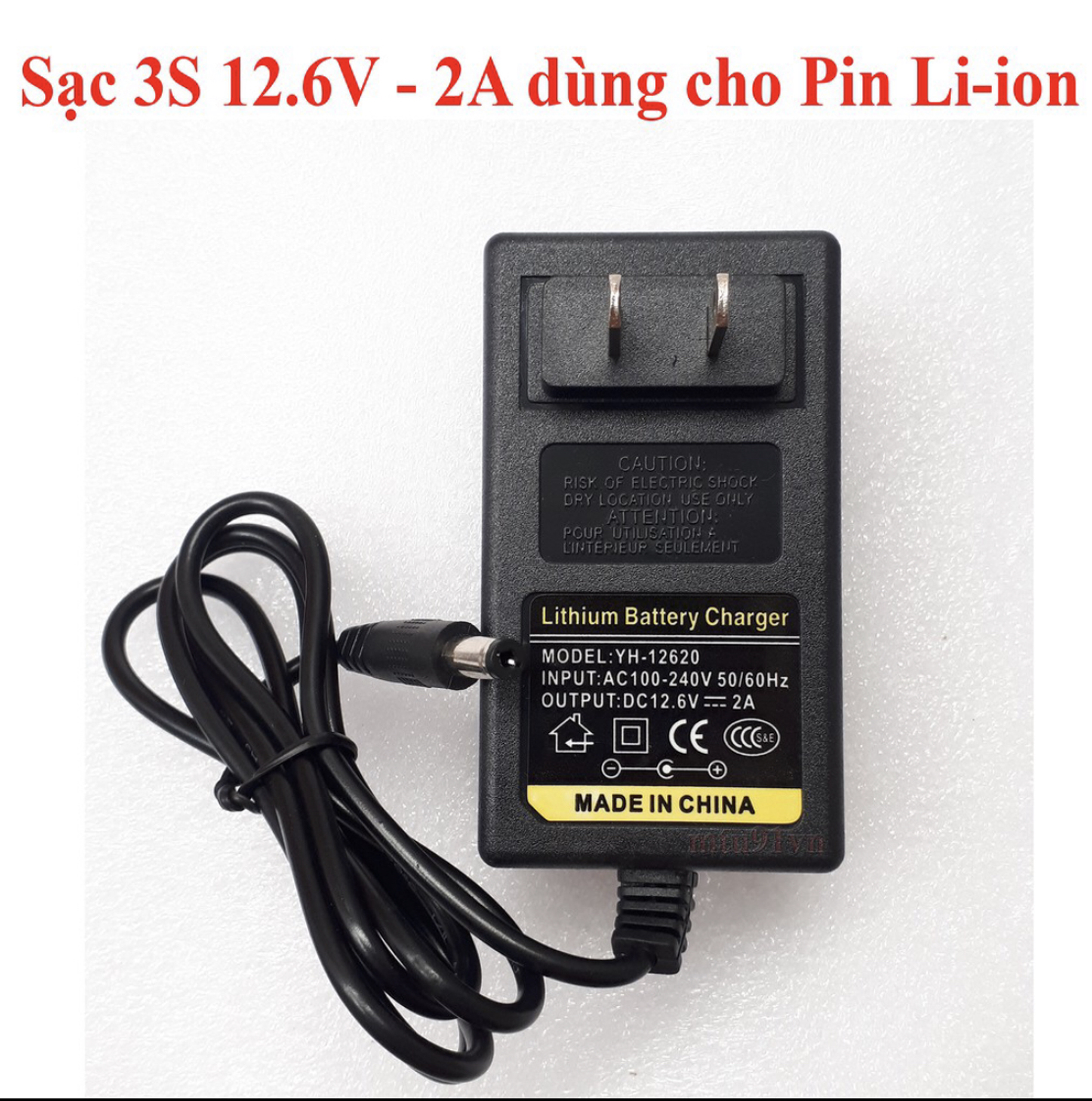 Sạc Pin 3S2A 12.6V - 2A dùng cho Pin Li-ion (Lithium-ion)  Có Đèn Báo Đầy Pin