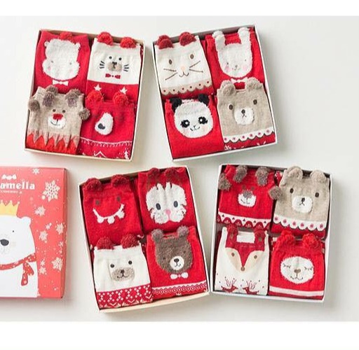 GOODMAKET-Combo 4 đôi tất Noel có hộp cho bé từ 4-8 tuổi-tất hộp noen-tất trẻ -Tất Ông Già Nô-en Thời Trang Cho Trẻ Em, Tất Vui Nhộn Giáng Sinh Cho Cả Nam Và Nữ, Quà Tặng Ông Già Noel