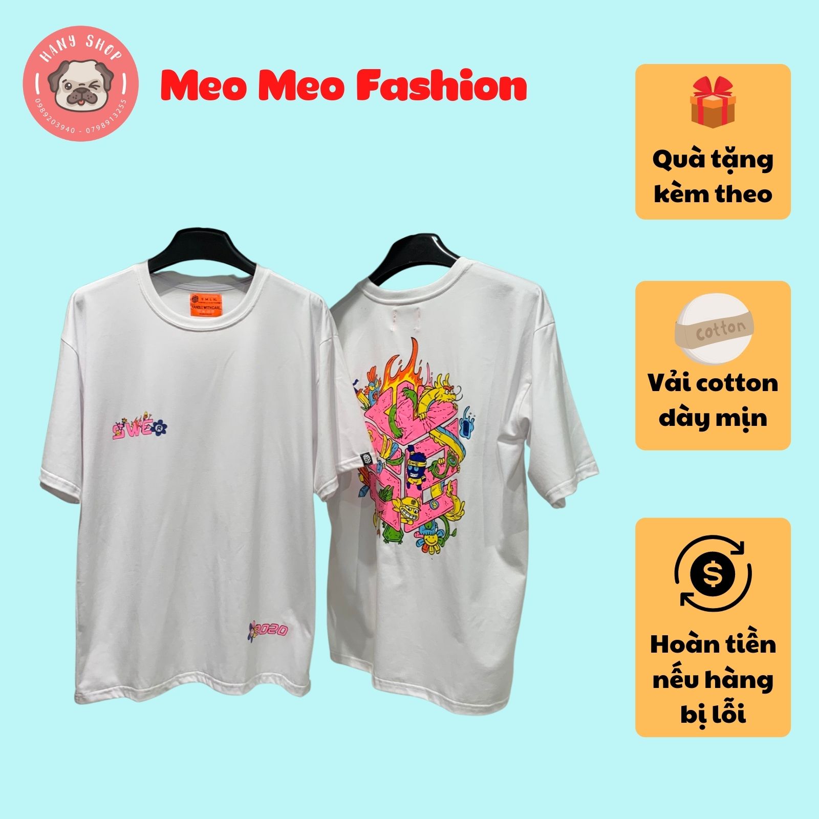 Áo thun tay lỡ form rộng SWE Cube Doodle Tee màu trắng phong cách unisex cho cả nam nữ, vải cotton 100% co dãn 4 chiều, hình in to và cực bền AL34 - Meo Meo Fashion