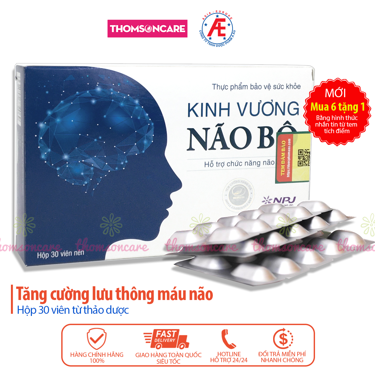 Kinh vương não bộ - Hoạt huyết dưỡng não, tuần hoàn não từ cao đinh lăng, Nattokinase Hộp 30 viên nang mềm
