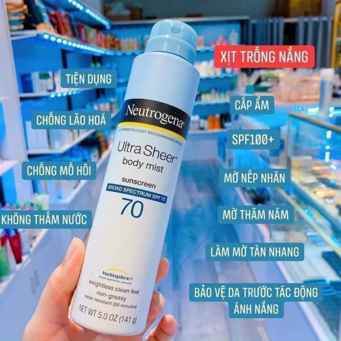 Xịt chống nắng Neutrogena Ultra Sheer SPF 70 141g của mỹ