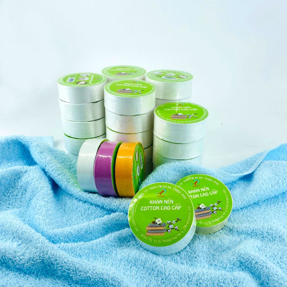 khăn tay nén khăn nén du lịch cotton THIPHUCO 30x30 khăn nén dạng viên khăn tắm nén du lịch Việt Nam tái sử dụng nhiều lần