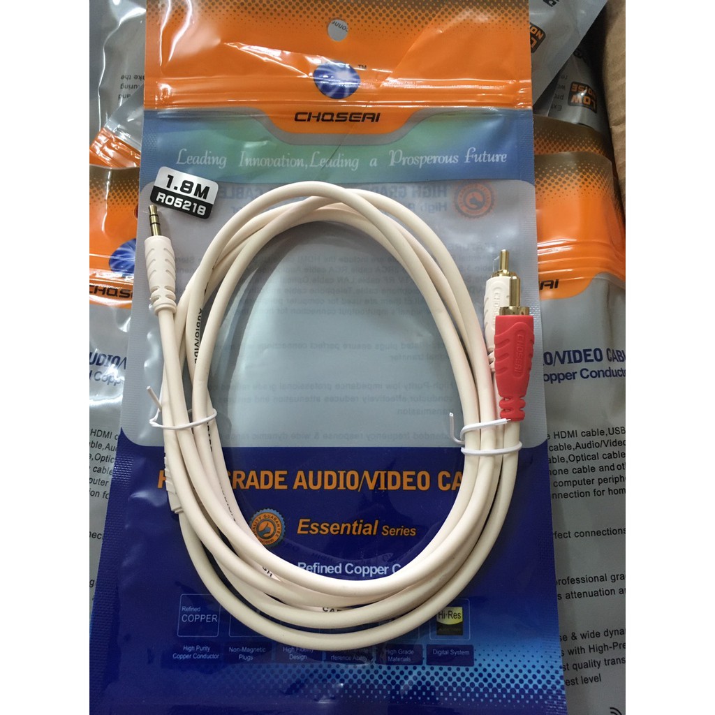 Cáp loa 1 đầu 3.5 ra 2 bông sen rca dài 1.8m, 3m choseal lõi đồng loại tốt