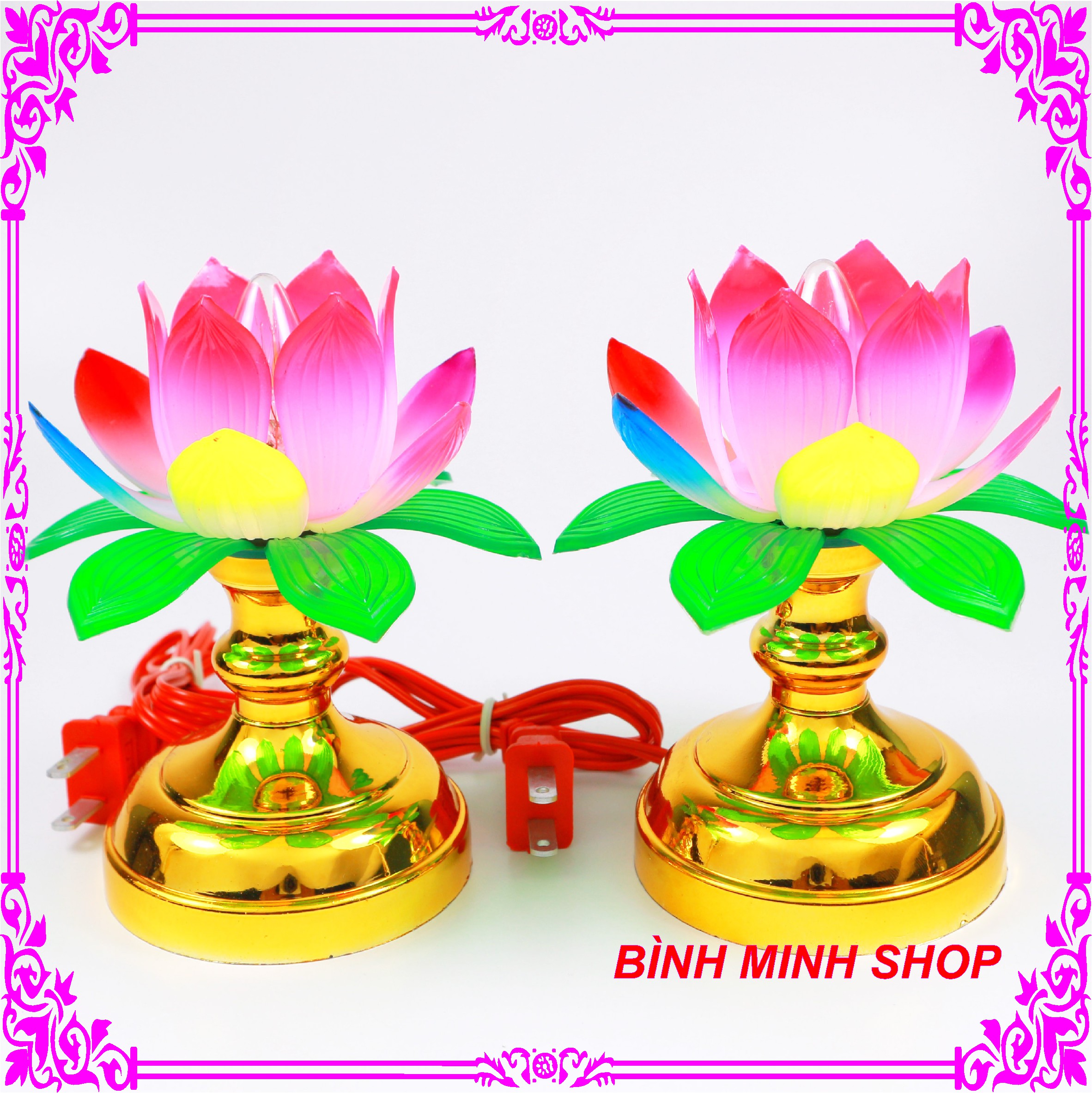 [ Hàng loại 1 ] Bộ 2 đèn thờ cúng hoa sen chuyên dùng cho bàn thờ tổ tiên, ông bà, thờ phật, ông địa, thờ thần tài - 2 đèn thờ - 2 đèn thờ