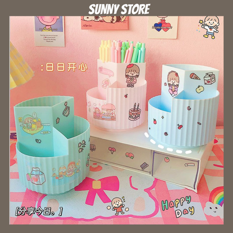 Ống cắm bút nhiều ngăn xoay được phong cách dễ thương SUNNYSTORE