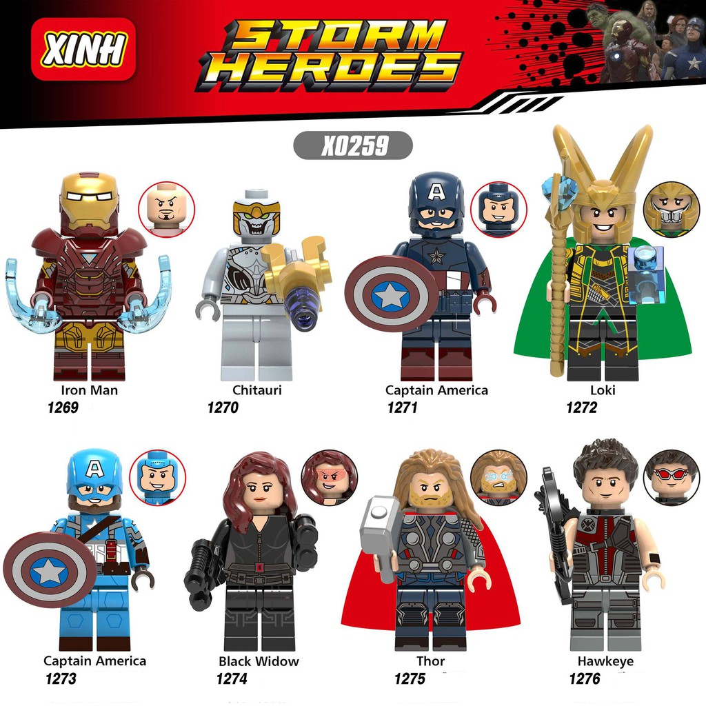 Mini Các Mẫu Nhân Vật Siêu Anh Hùng Loky Iron Man Captian Thor Black