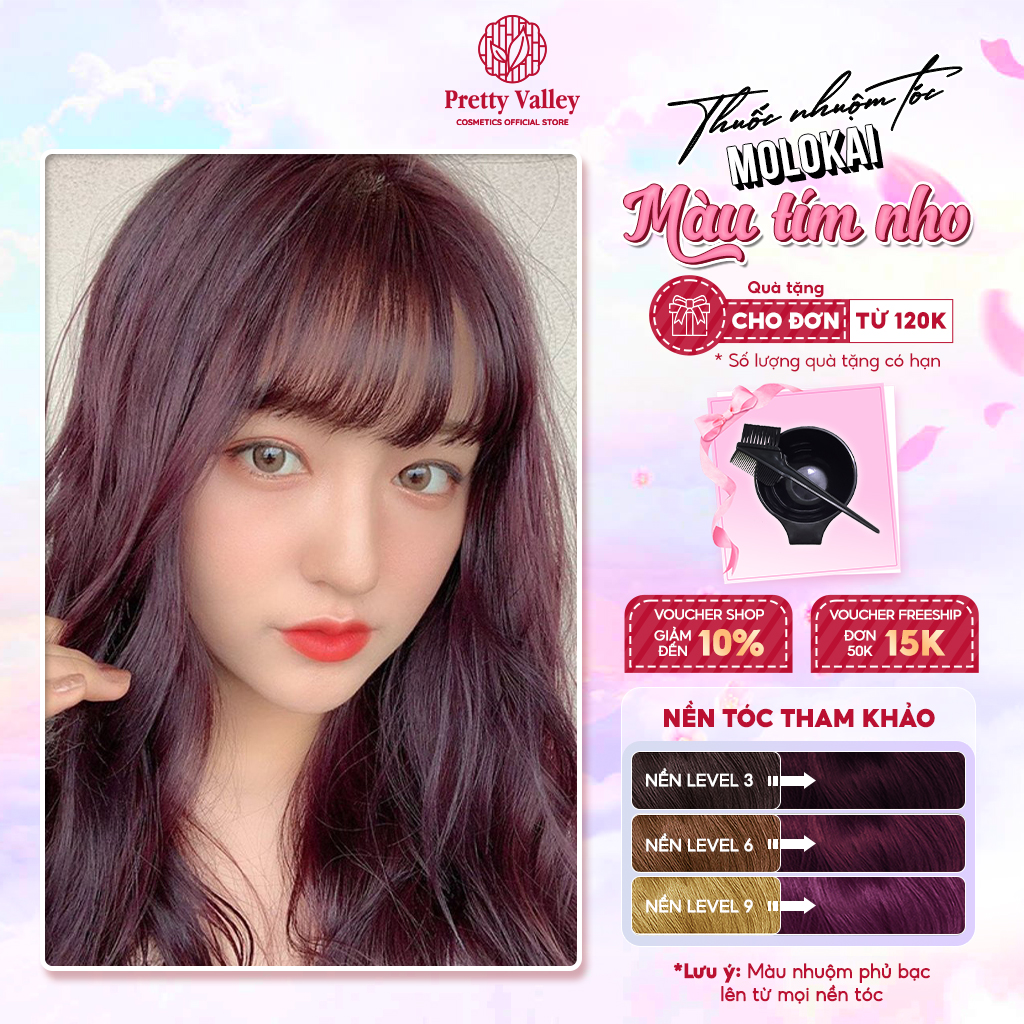 Thuốc nhuộm tóc màu TÍM NHO Molokai siêu dưỡng, nhuộm tóc an toàn tại nhà lên màu chuẩn  - Pretty Valley Hair