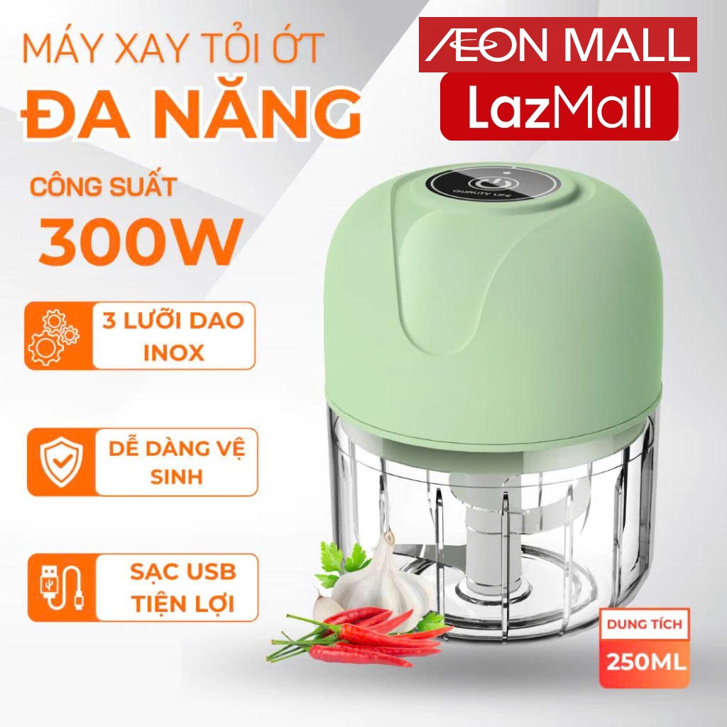 Đồ Gia Dụng AEONESHOP! ?RẺ VÔ ĐỊCH? Máy Xay Mini Tỏi Ớt Cầm Tay 250ml Sử Dụng Cổng Sạc USB Siêu Tiện Lợi Mẫu Mới LazMall Aeon Shop Chính Hãng