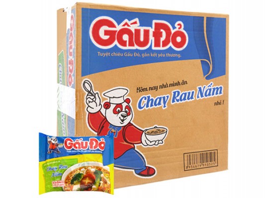 Thùng 30 gói mì chay rau nấm Gấu Đỏ 64g