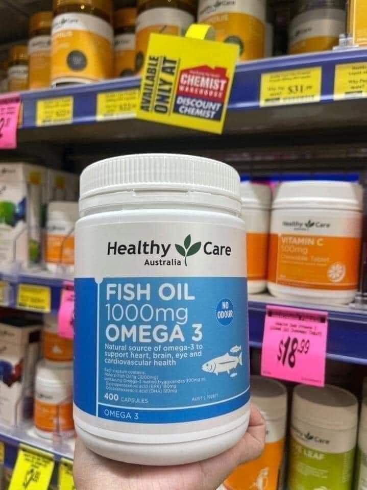 Dầu cá Healthy Care Fish Oil 1000mg Omega 3 400 viên Bổ não, sáng mắt