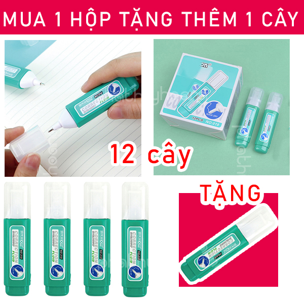 (TẶNG THÊM 1 CÂY ) Hộp 12 cây bút xóa nước No 019 hàng chất lượng cao - xóa tốt dung tích 16 ml , văn phòng phẩm , đồ dùng học sinh , dụng cụ đi học - Phát Huy Hoàng