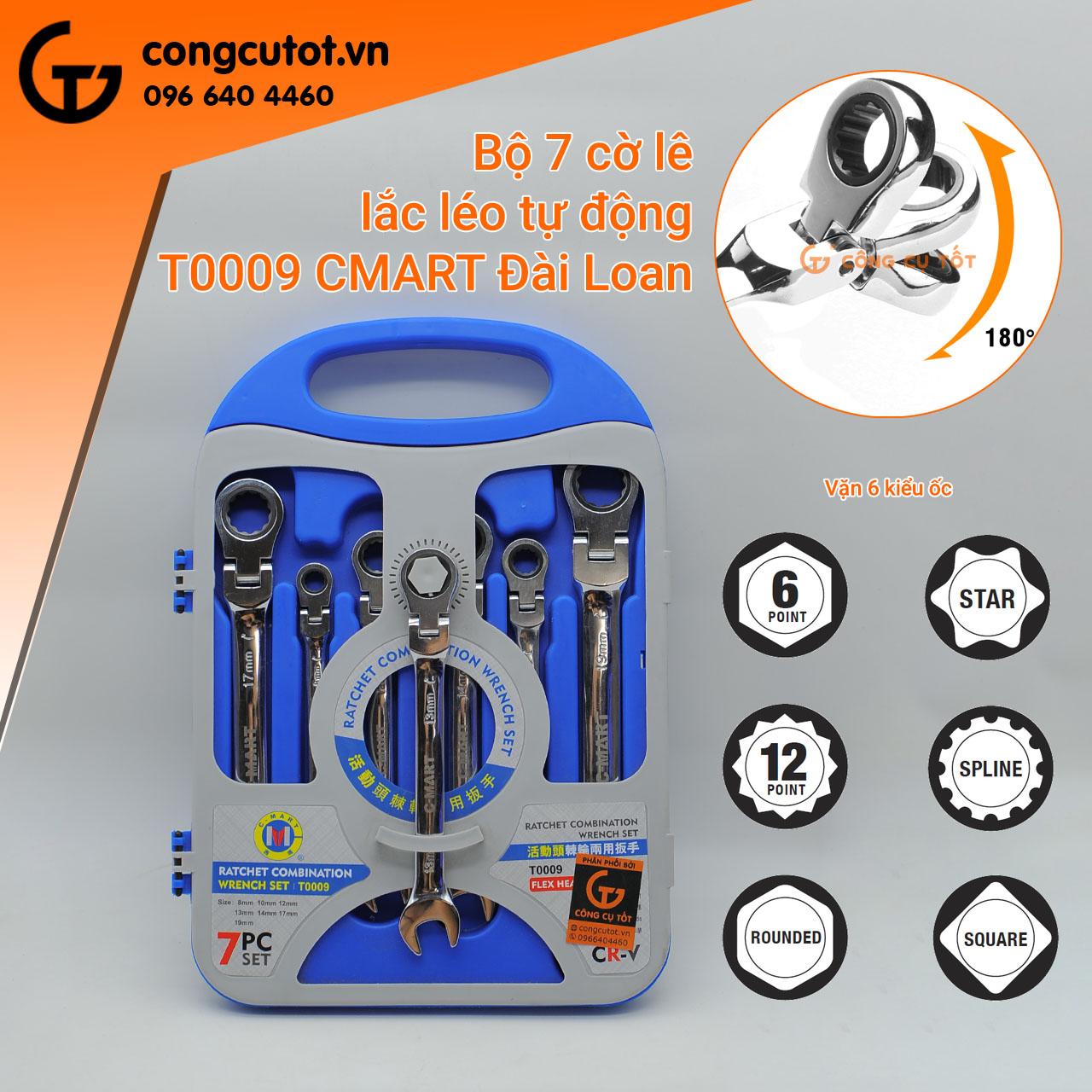 Bộ cờ lê vòng miệng tự động lắc léo C-mart T0009 7 cây