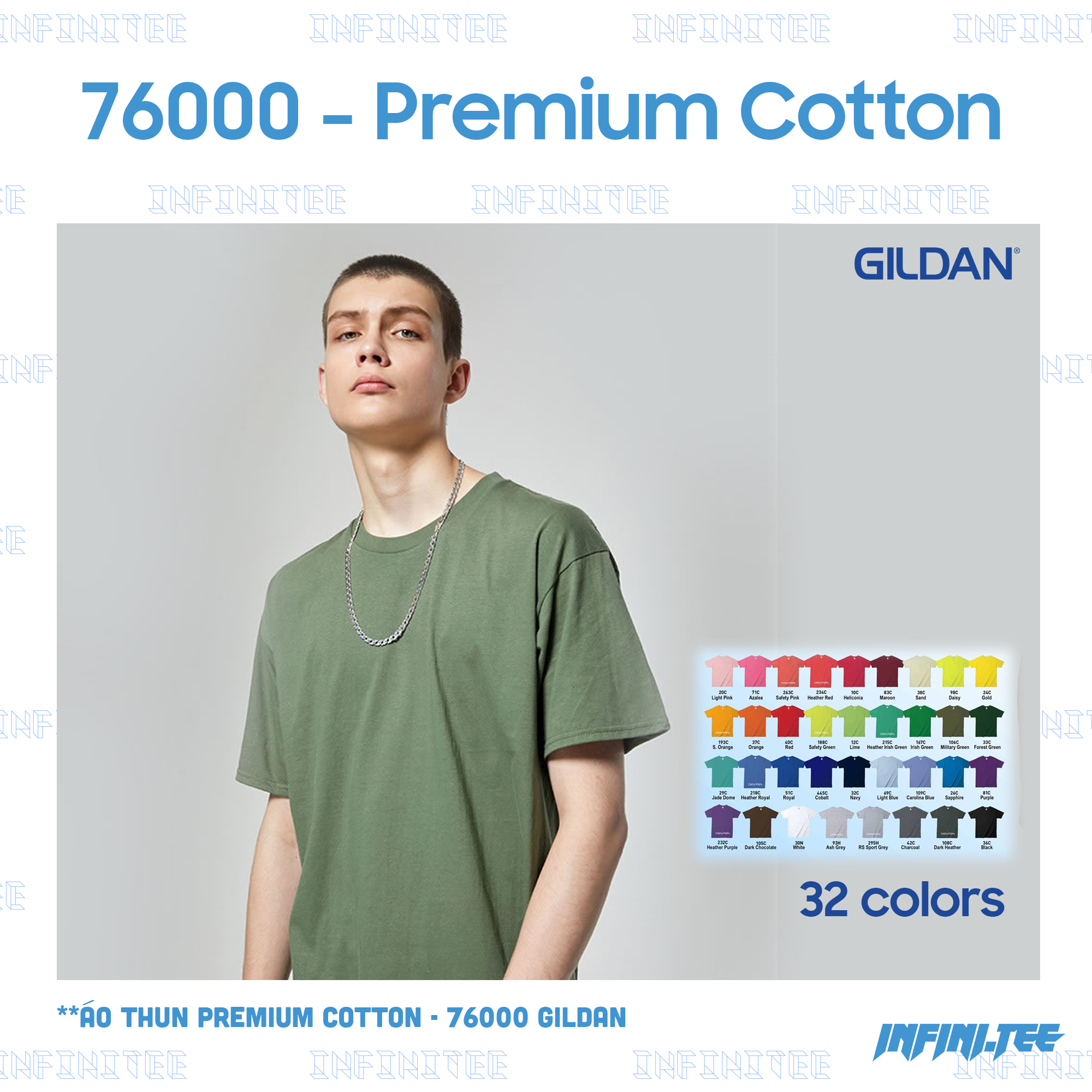 Áo Thun Trơn Unisex Gildan 76000 Premium, 100% Us Cotton, Full Color 36 Màu, Nhập Khẩu Chính Hãng