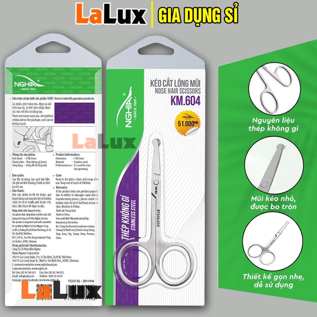 Kéo Cắt Lông Mũi Kiềm Nghĩa CHÍNH HÃNG - Kéo Cắt Tỉa Lông Mũi , Lông Mày , Lông Mi  Gia Dụng Sỉ Lalux
