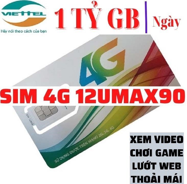 FREESHIP - CHƯA KÍCH HOẠT. Sim 4G Viettel 12UMAX90 trọn gói Miễn phí 1 năm - KHÔNG LO MẤT THÊM PHÍ