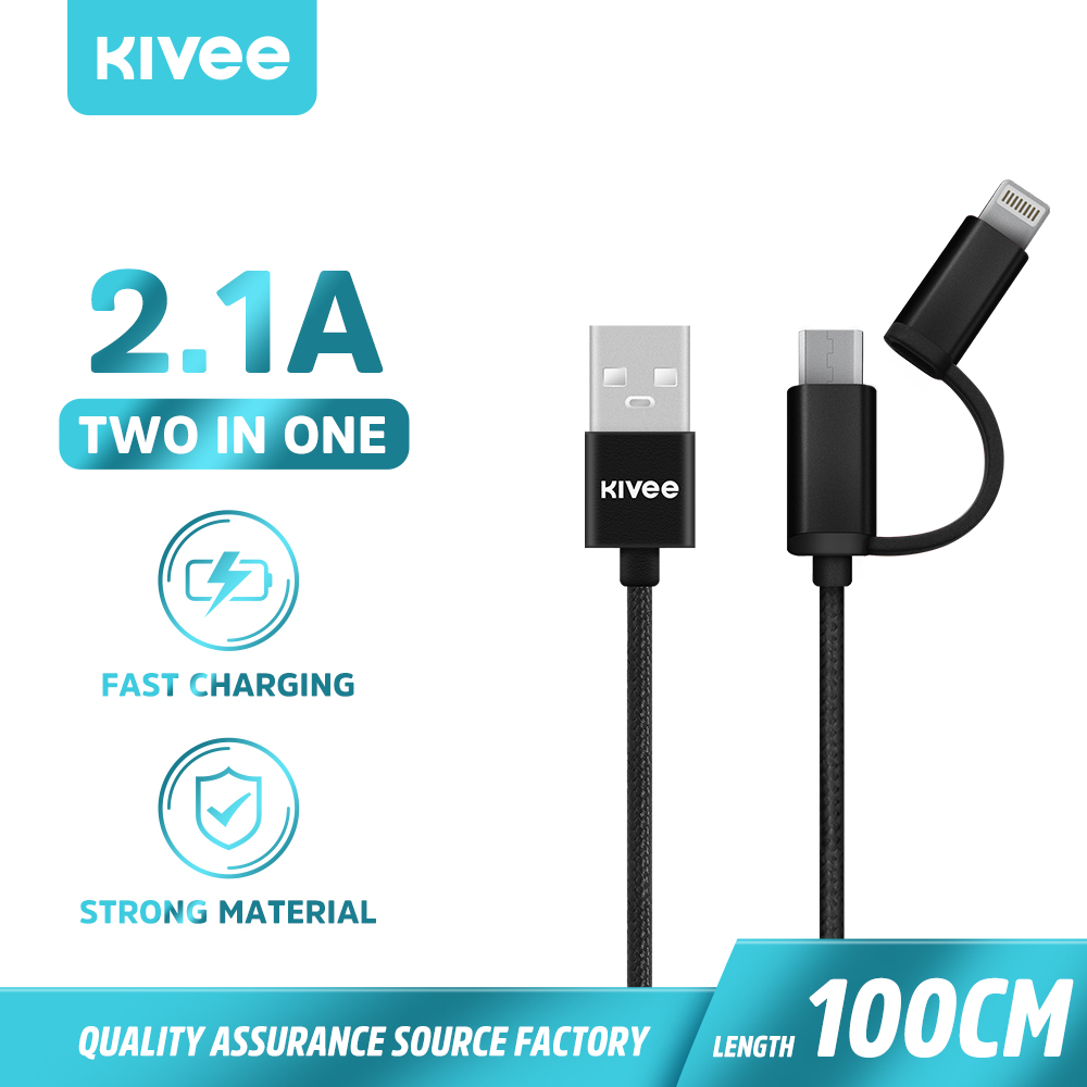 KIVEE 2 trong 1 Cáp Sạc Lightning+Cáp Sạc Micro USB Bộ sạc nhanh Cáp bện Nilon cho iPhone Samsung Xiaomi Huawei(CH043)
