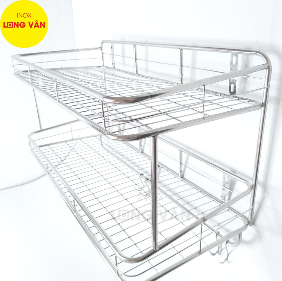 Kệ chén dĩa INOX cao cấp 2 tầng kệ treo tường phòng bếp Inox đựng chén bát đĩa