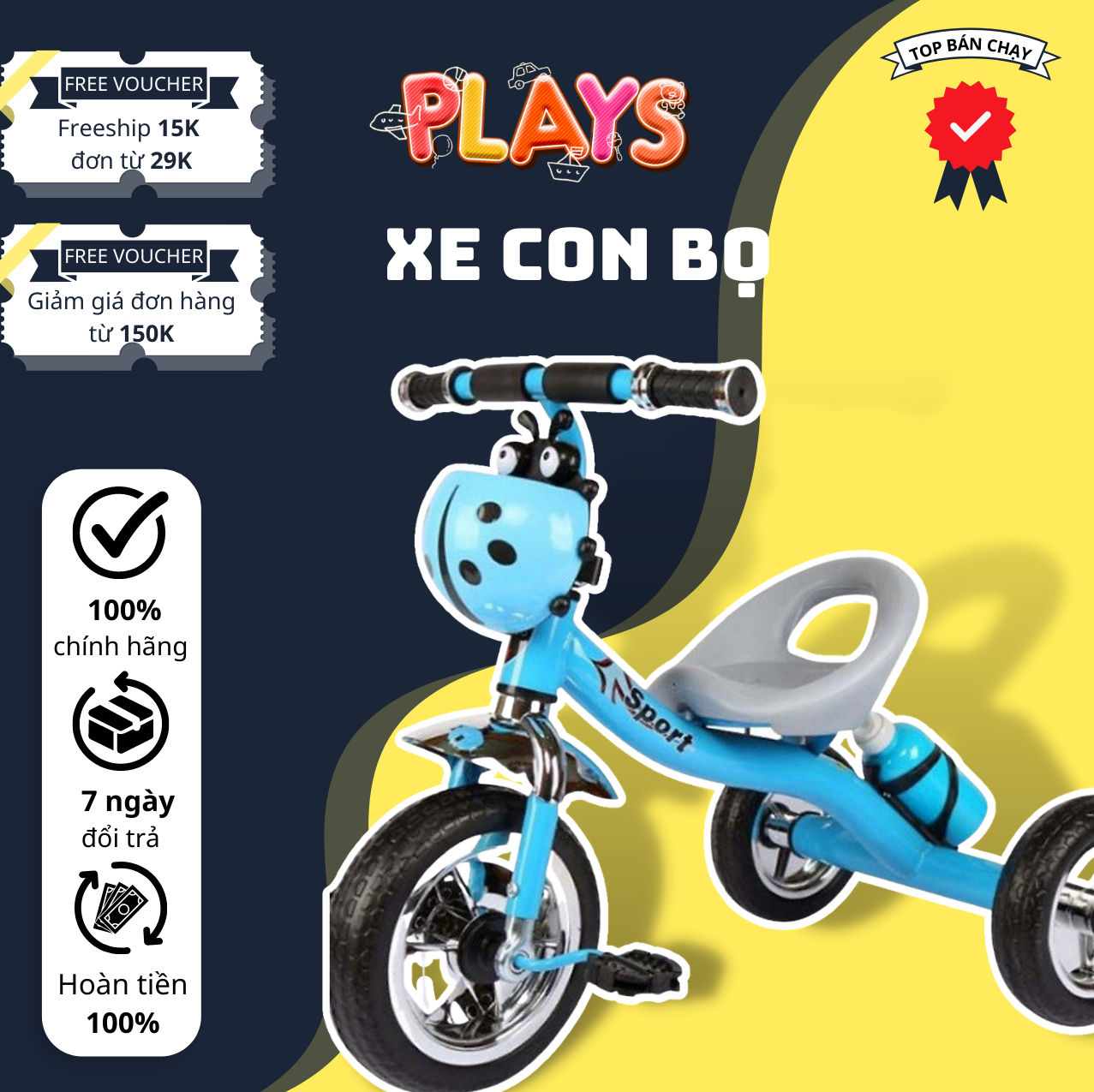 Xe đạp trẻ em, Xe đạp 3 bánh con bọ có bình nước dành cho bé từ 1 đến 5 tuổi, đồ chơi vận động cho bé