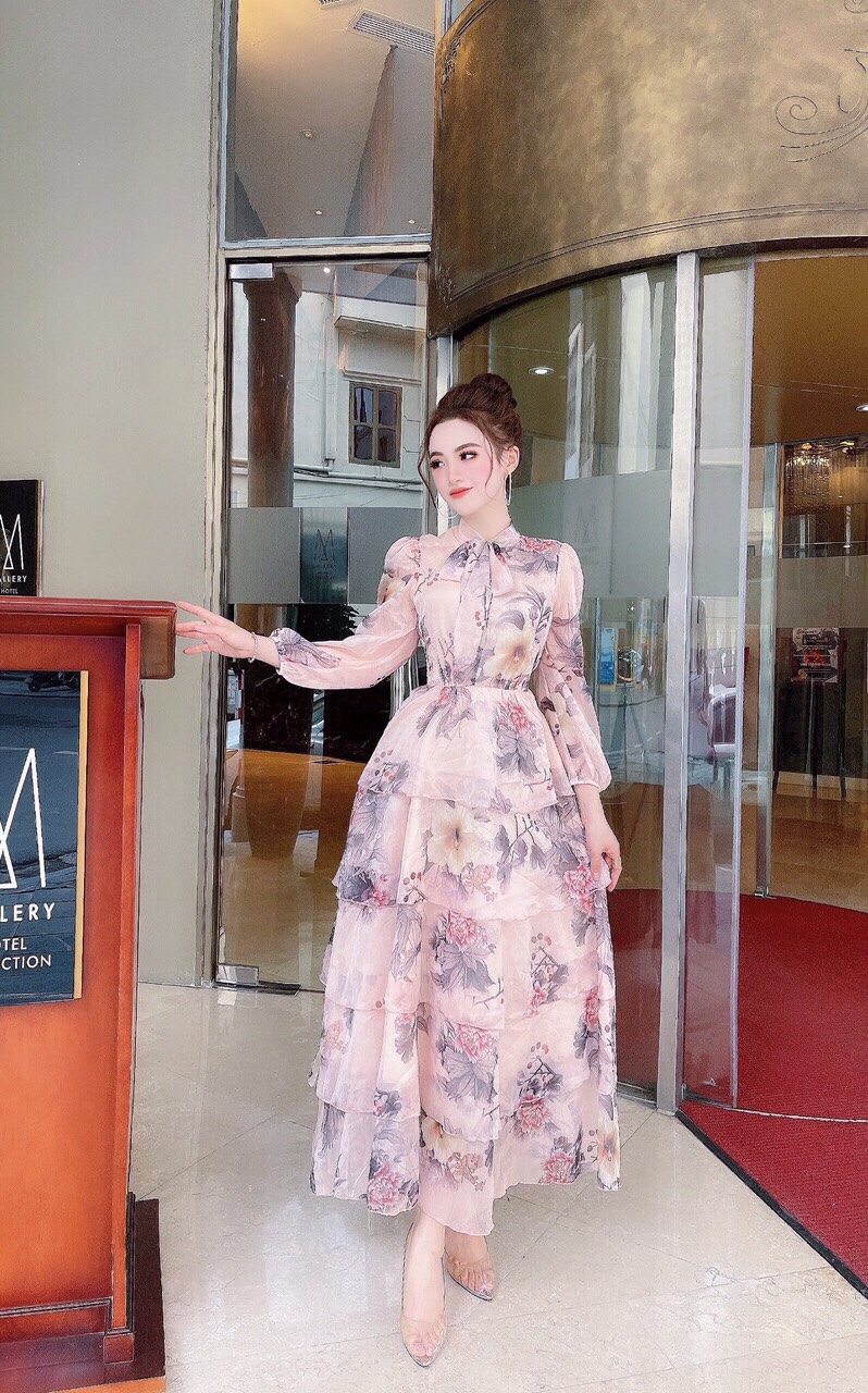 [ Siêu hot ] Đầm maxi 5 tầng chất voan tơ cực sang chảnh