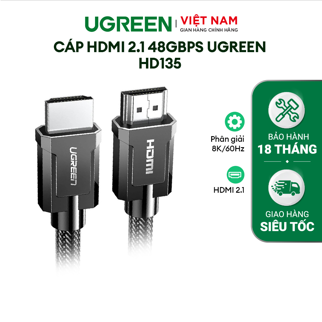 Cáp HDMI 2.1 48Gbps Ugreen HD135 Hỗ trợ phân giải 8K/60Hz | Sử dụng cho Xiaomi TV Box PS5 HUB USB | Truyền tải tín hiệu không suy hao, Vỏ hợp kim chống nhiễu tốt | Bảo Hành 1 đổi 1 18 Tháng | 70319 70320 70321 80602 50562