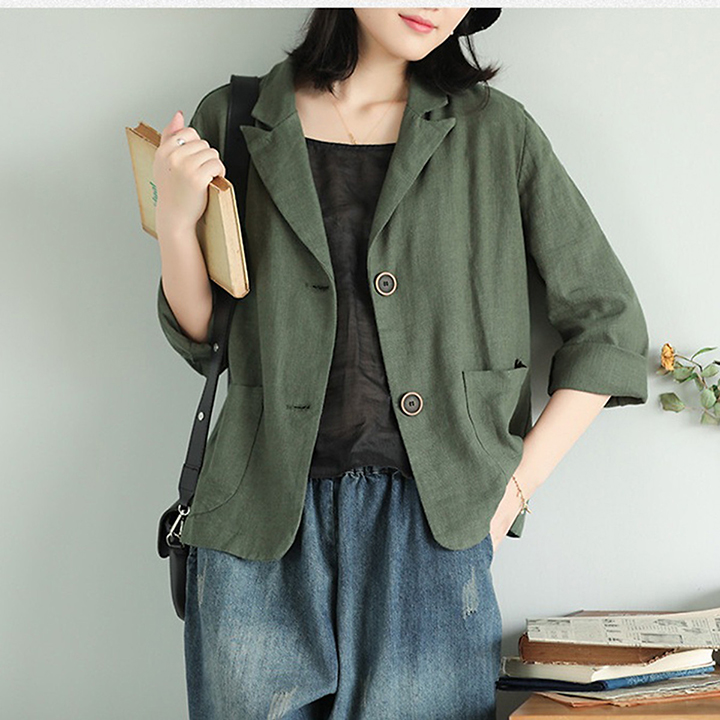 Áo vest blazer nữ Linen Premium, dáng lửng 2 ve ngóc trẻ trung