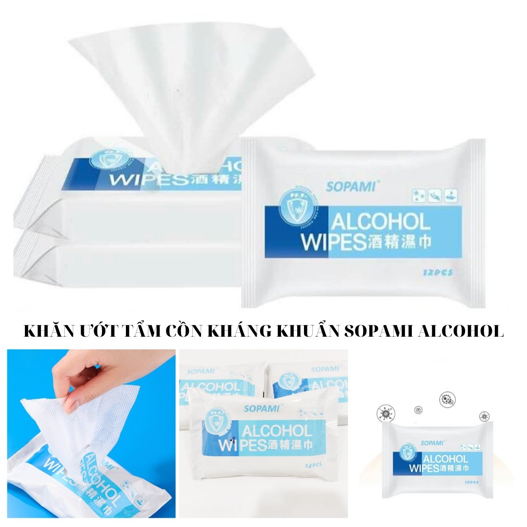 Khăn ướt tẩm cồn kháng khuẩn Sopami Alcohol