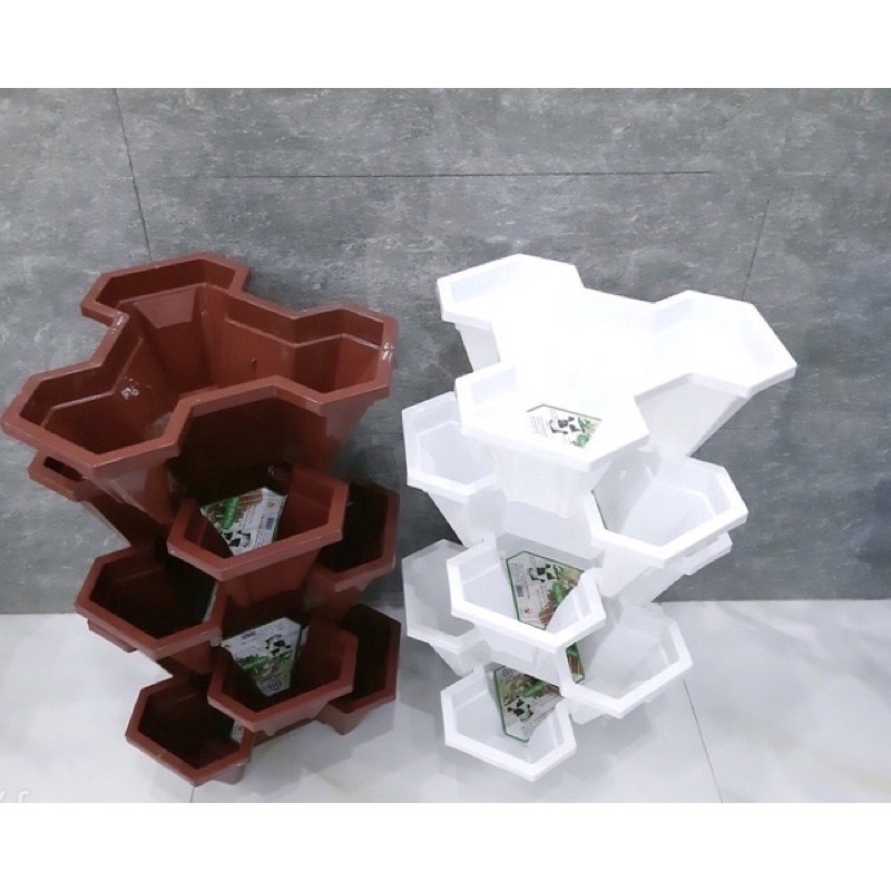 [Sỉ] Chậu nhựa trồng cây xếp tầng, trồng hoa, rau củ tiết kiệm diện tích- Chậu tam giác trắng xếp tầng 2232