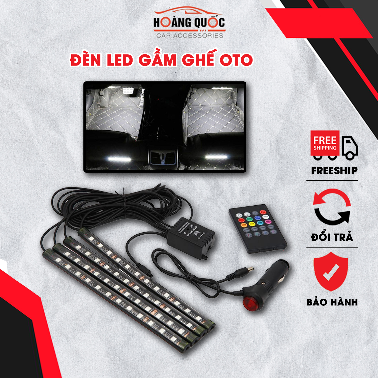 Đèn led gầm ghế ô tô 4 dải đèn, mỗi dải 12 led, có điều khiển cao cấp