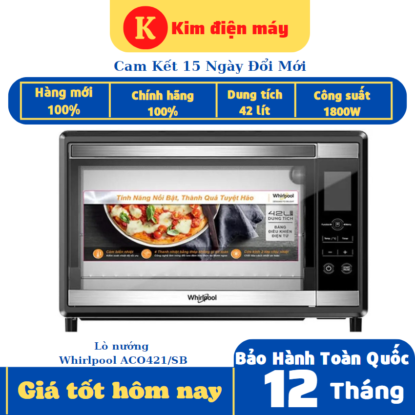 Lò nướng whirlpool aco421/sb-lò nướng điện 42 lít-đa chức năng-công suất 1800w tiết kiệm điện-bảo hành 12 tháng toàn quốc