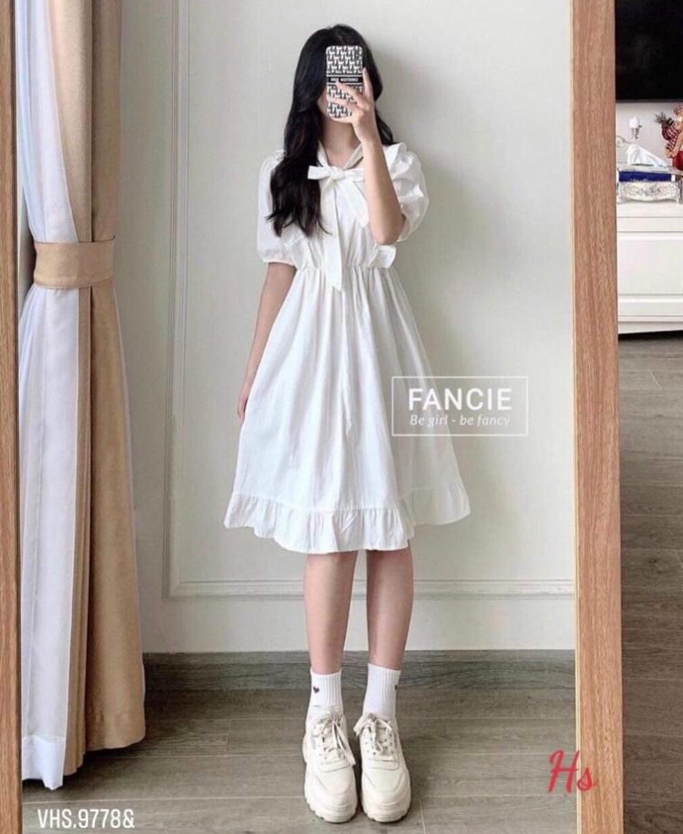 váy nữ màu trắng thiết kể cổ vuông baby siêu xinh xắn  Shopee Việt Nam