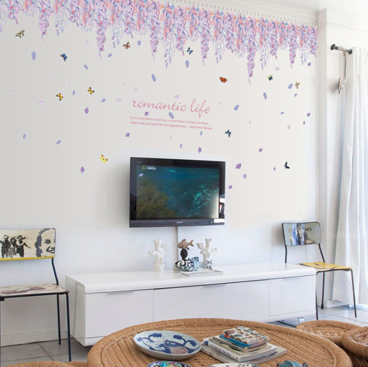Decal dán tường hoa tử đằng SK9009 - Giấy dán nền kính  nền gạch trang trí phòng khách  phòng ngủ - Phụ kiện trang trí nhà cửa - Decor nhà đẹp