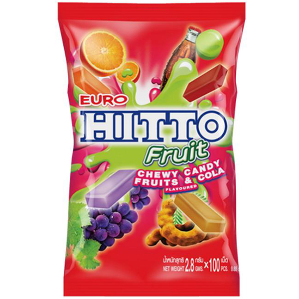 Combo 3 Gói Hitto Kẹo Mềm Trái Cây Euro Hitto Fruit Chewy Candy Gói 100 Viên