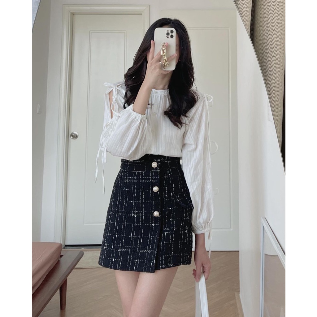 Áo sơ mi dài nơ dây tay cách điệu lạ lắm