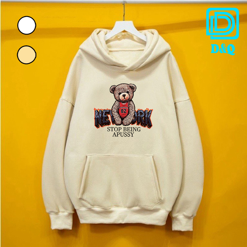 Áo Hoodie NAM NỮ - Áo khoác nỉ bông có nón trùm rộng in hình gấu nâu