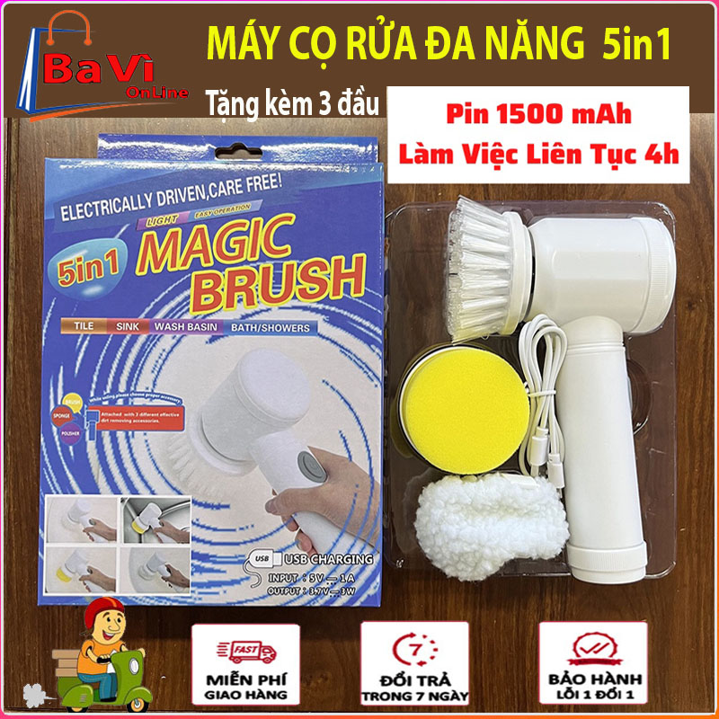 Máy cọ rửa điện cầm tay đa năng 5in1, bàn chải vệ sinh bếp, máy cọ rửa bát chén thông minh, máy cọ rửa không dây, dụng cụ đánh bóng giày , máy cọ rửa đa năng kèm 3 đầu thay thế pin dùng trong 4h