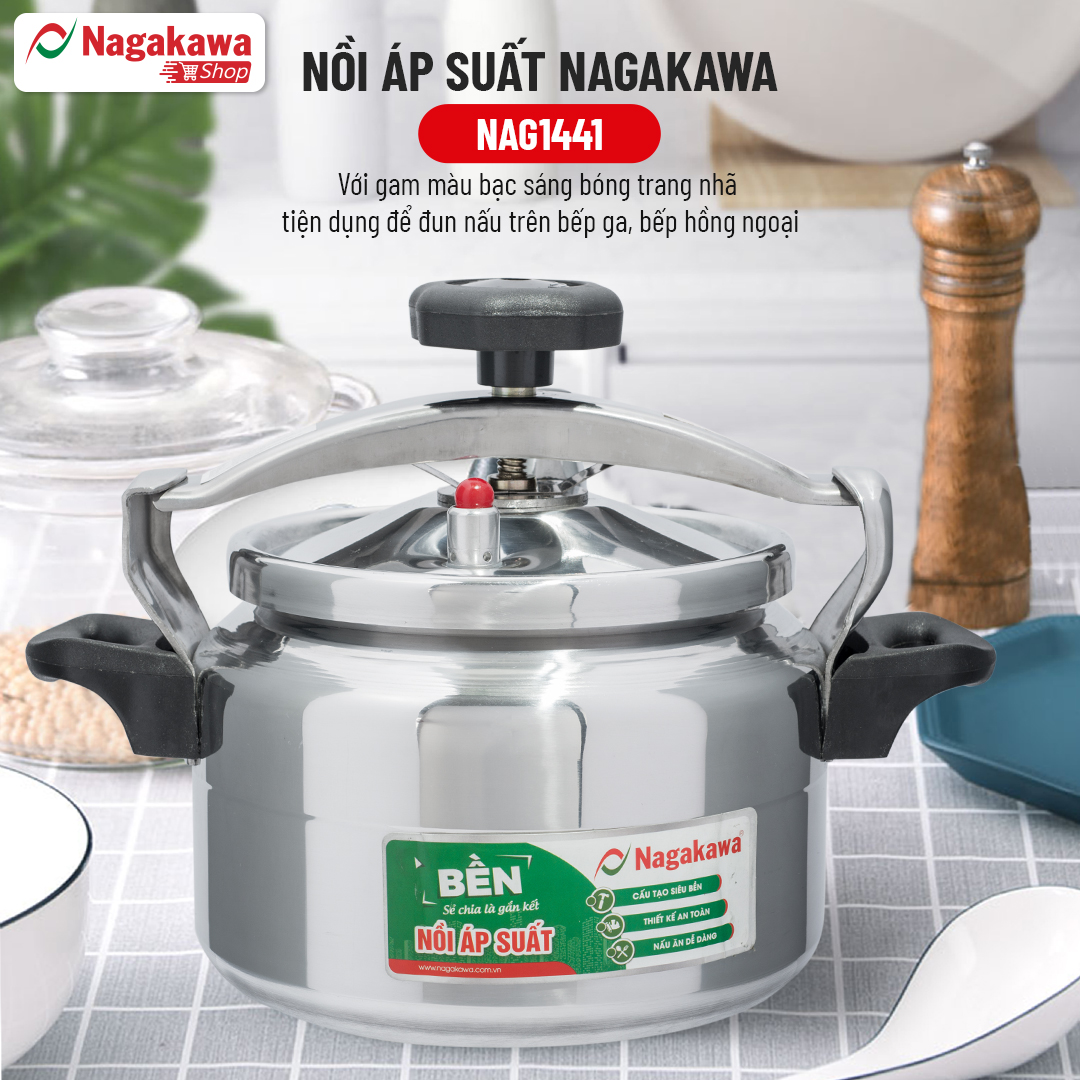 Nồi áp suất hợp kim nhôm cao cấp Nagakawa NAG1441 - Dùng trên bếp gas, hồng ngoại - Hàng chính hãng