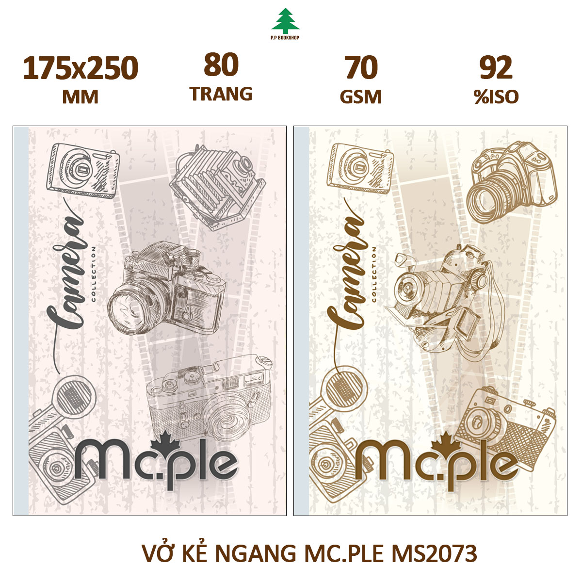 Vở kẻ ngang b5 mc.ple 80/120 trang camera, định lượng 70gsm, độ trắng 92% iso - sổ tập vở chất lượng, bám mực tốt - ms2073/2075