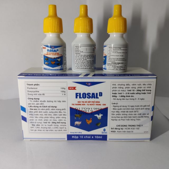 5 lọ FLOSAL-D - Đạc tri bệnh Tổng hợp Hô hấp, thương hàn, Tụ huyết trùng...