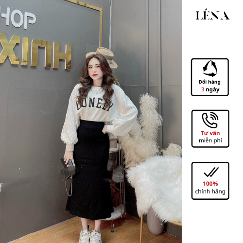 Set Áo Croptop Chữ Lonely Mix Chân Váy Đen Đuôi Cá Có 2 Màu Trắng - Xám Léna Closet