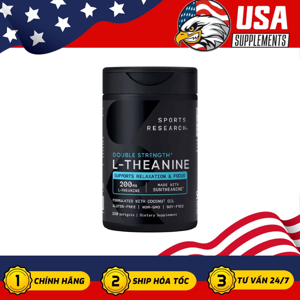 SR Sports Research L-Theanine 200mg (150 Viên) – Bí Quyết Thư Giãn, Giảm Căng Thẳng Hiệu Quả