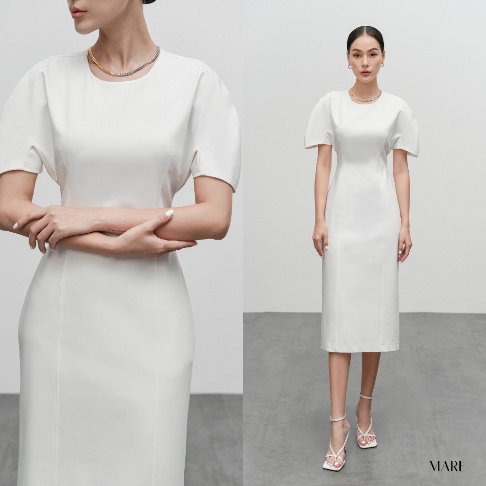 Mare - váy suông đứng cầu vai raglan màu trắng - kelly dress