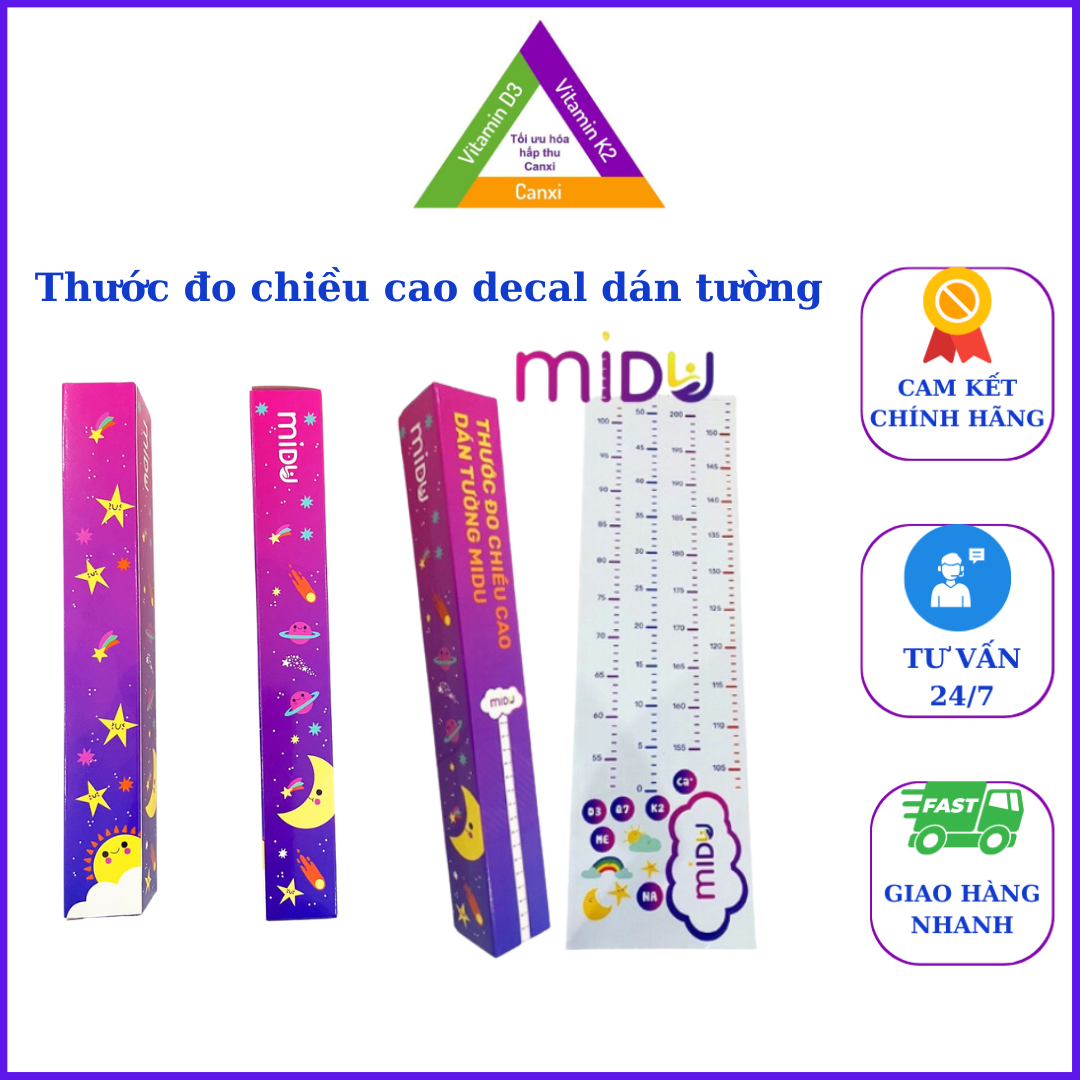 Thước đo chiều cao Midu, decal dán tường đo chiều cao cho bé