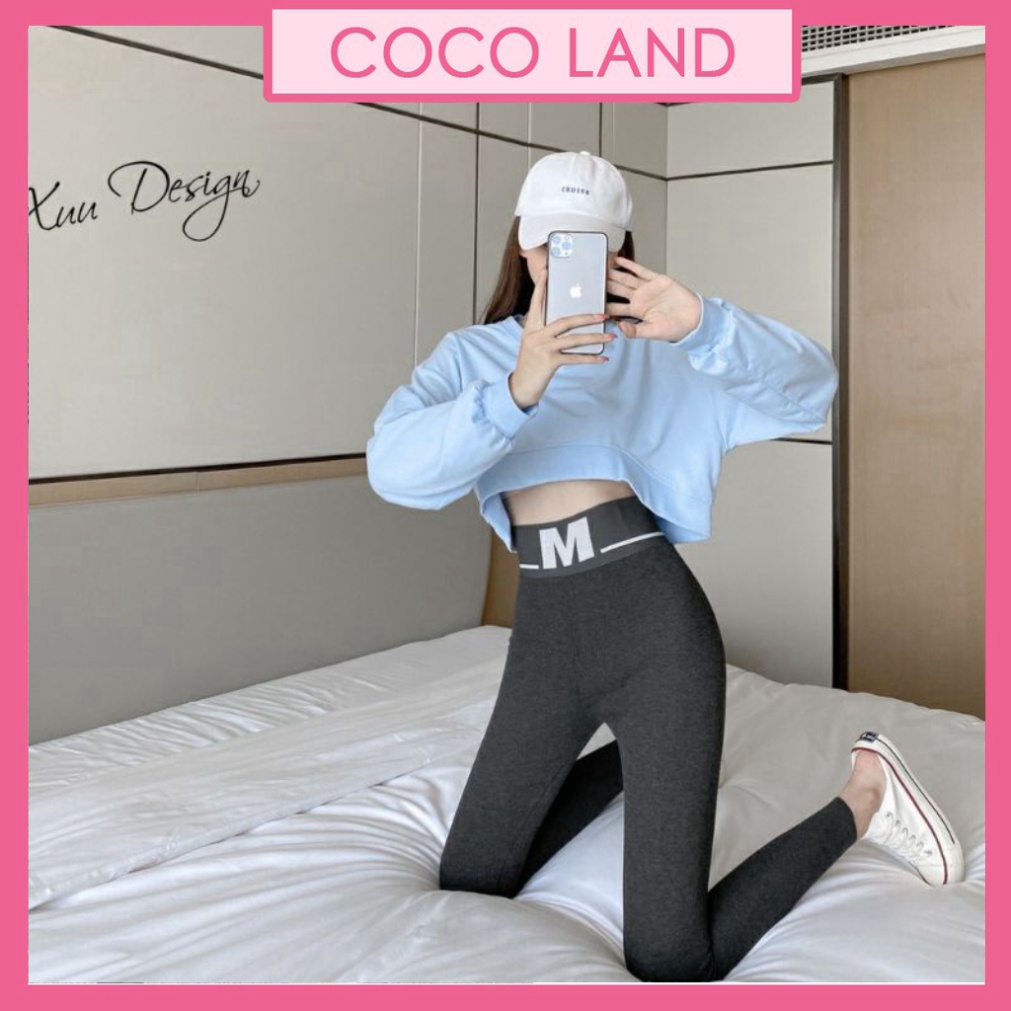 Quần legging nữ - len tăm cạp cao - cao bản to - cạp hoa văn chữ m cocoland - sang chảnh - cao cấp