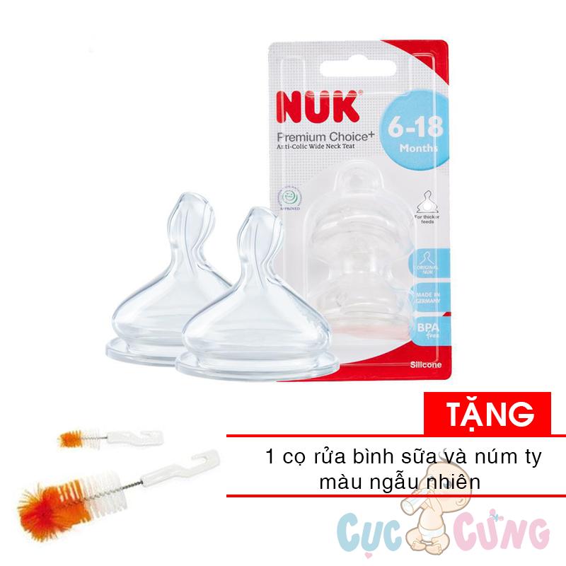 Ty bình sữa Nuk cổ rộng Silicone size 2L- 2 cái/hộp - Tặng 1 cọ rửa  bình sữa và cọ rửa núm ty