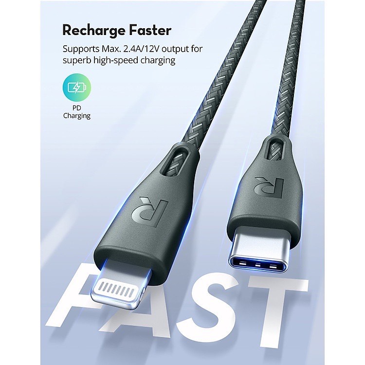 Cáp sạc nhanh ravpower rp-cb1004 type-c to lightning, tiêu chuẩn mfi, dài 1.2m