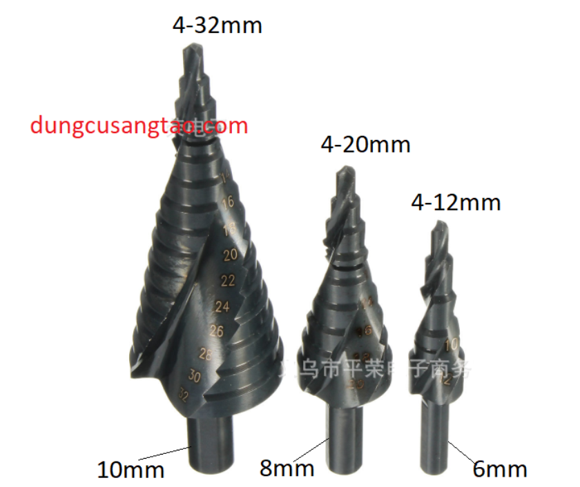 Mũi khoét multi loại xoắn trục tròn-mạ đen /mũi khoét đa năng