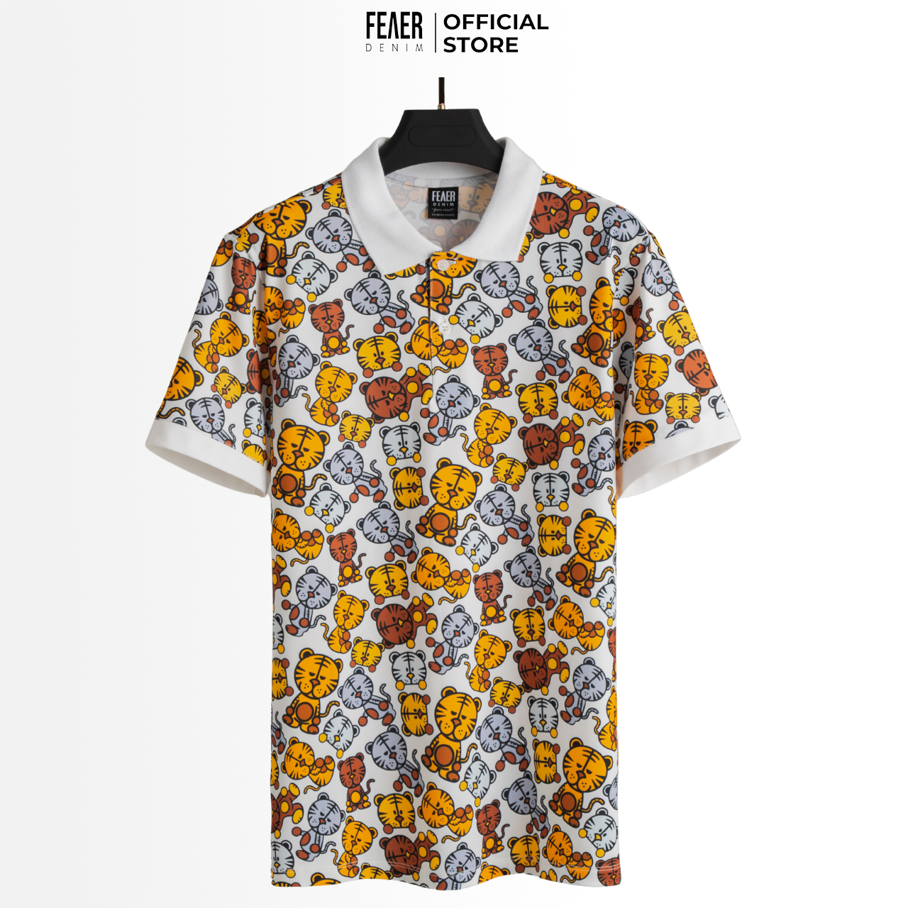 Áo polo nam FEAER DENIM chất liệu thun Polyester họa tiết hổ Iconic Tiger