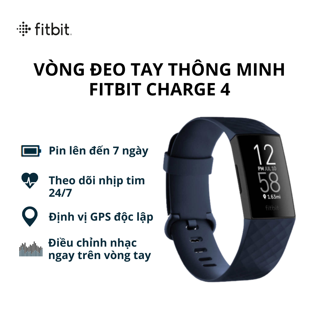 Vòng đeo tay Fitbit Charge 4, GPS - Bảo hành 12 tháng