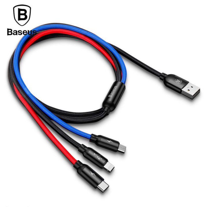 👉👉30cm/120cm👈👈 Cáp sạc và truyền dữ liệu tốc độ cao Baseus Three Primary Colors tích hợp 3 đầu kết nối Type C, Android và Lightning 👉BH 12 Tháng👈